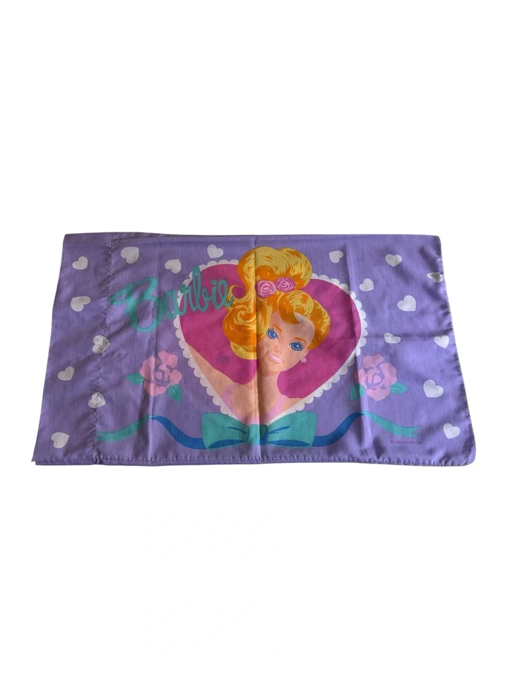 Mattel Barbie 1992 Hearts Cotton Blend Purple Portrait Style Standard Pillowcase